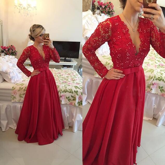 Long Sleeve Lace Prom Dresses