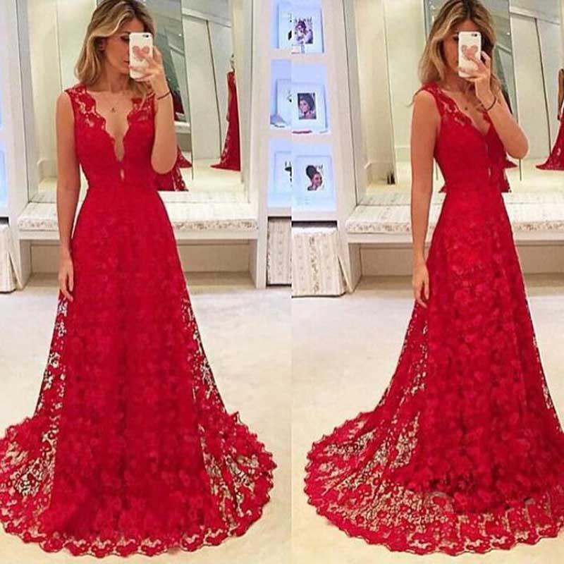 Red Lace Evening Prom Dresses 2017 Y Deep V Red Lace Evening Prom Dresses 2017 Y Deep V Neck Long Dress Party Cm1117