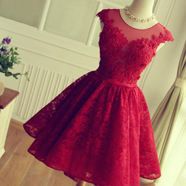 Red Short Lace Prom Dress, Red Homecoming Dress, 2016 ... - 600 x 600 jpeg 42kB